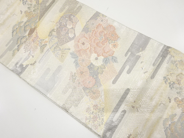 JAPANESE KIMONO / ANTIQUE FUKURO OBI / SILK / SAGA NISHIKI / WOVEN CRANES